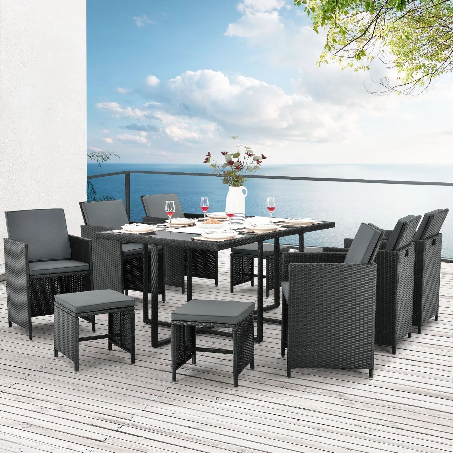 Baracoa XL Polyrattan Schwarzes Diningset – Bild 2